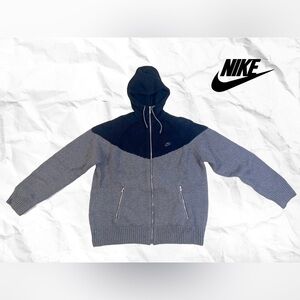 Nike Men's Black and Gray Zip-Up Wool Knit Sweater